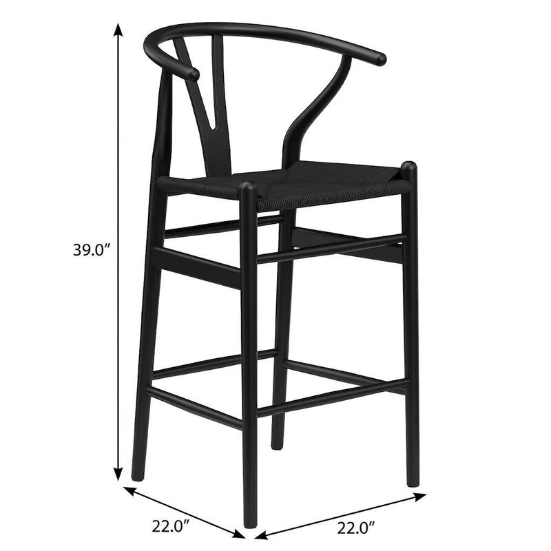 HomeRoots 27" Black Solid Wood Counter Height Bar Chair image number 2