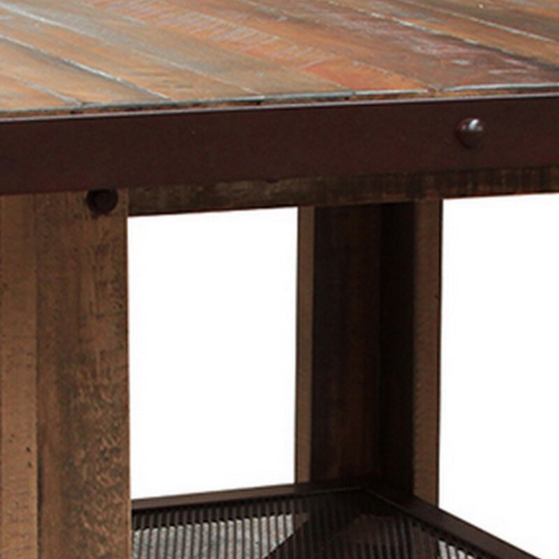 Fena 52 Inch Counter Height Dining Table, Iron Mesh Shelf, Multicolor Wood