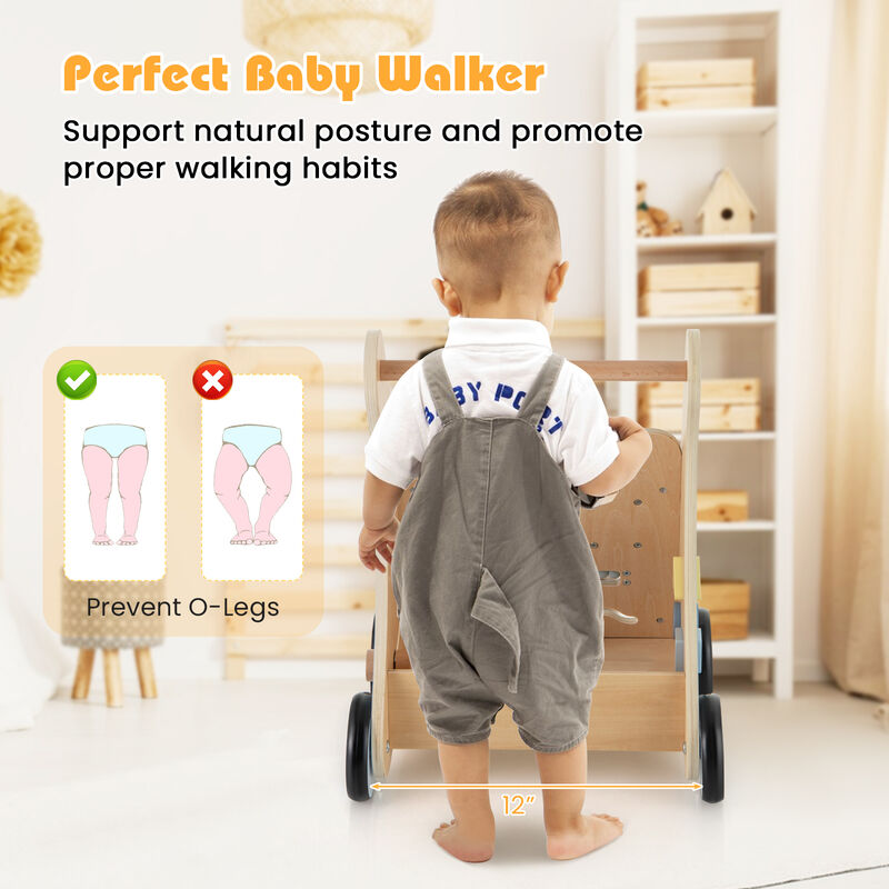 Wooden Toddler Walker with Educational Activity Center – Push & Pull Design