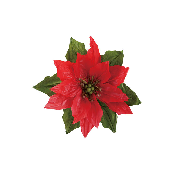 Artisan Paper Poinsettia Stem with Jute Wrap, Red & Green