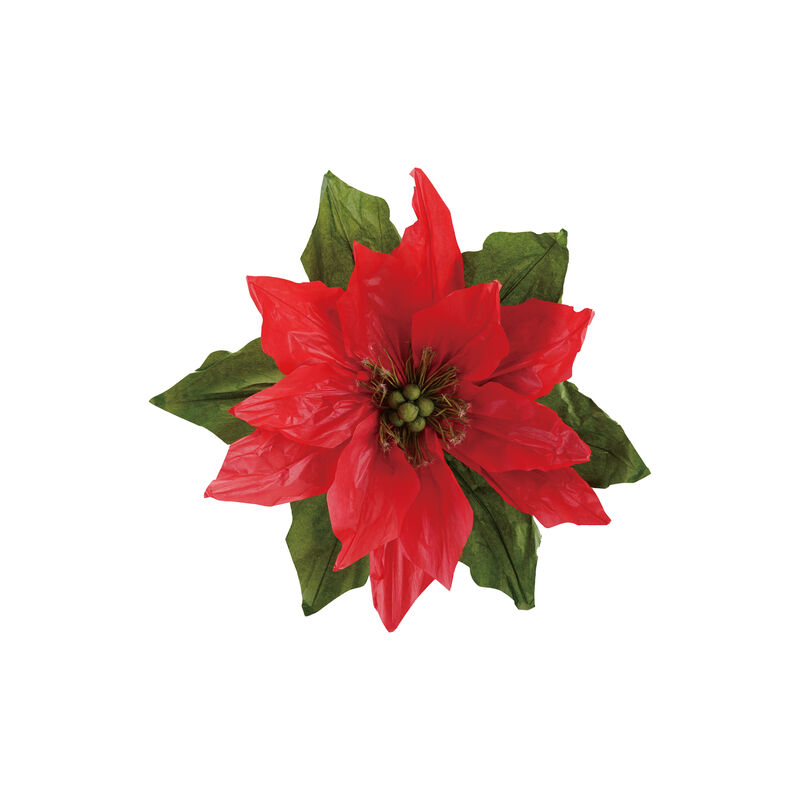 Artisan Paper Poinsettia Stem with Jute Wrap, Red & Green image number 0