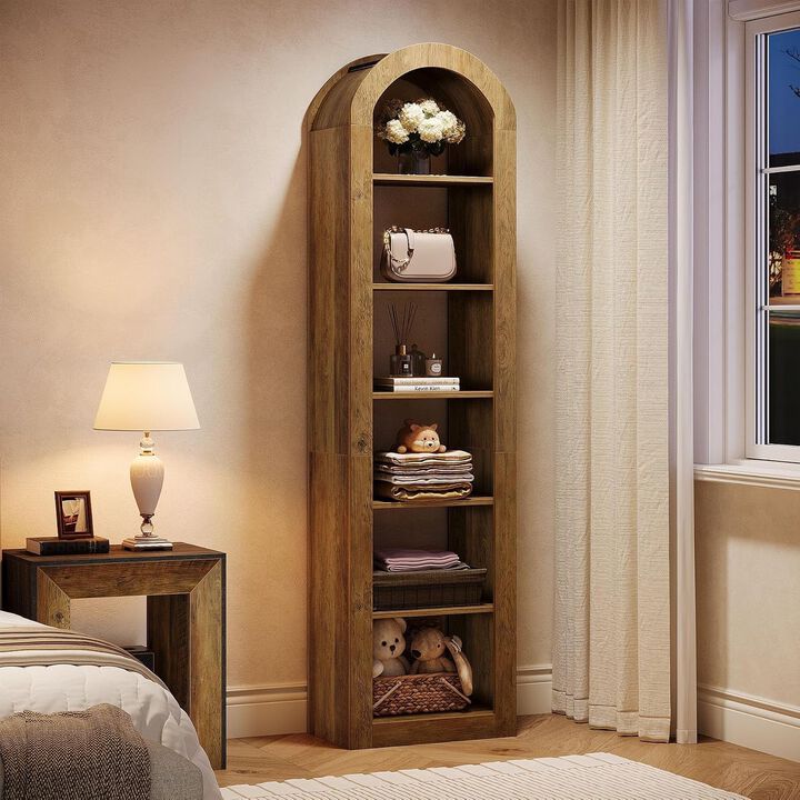Tribesigns 74.8" Arched Bookshelf 6-Tier Narrow Open Bookcase