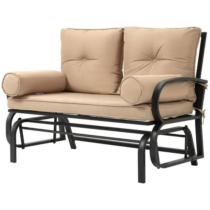Hivvago Outdoor Garden Patio Rocking Glider Chair Loveseat with Tan Khaki Cushions