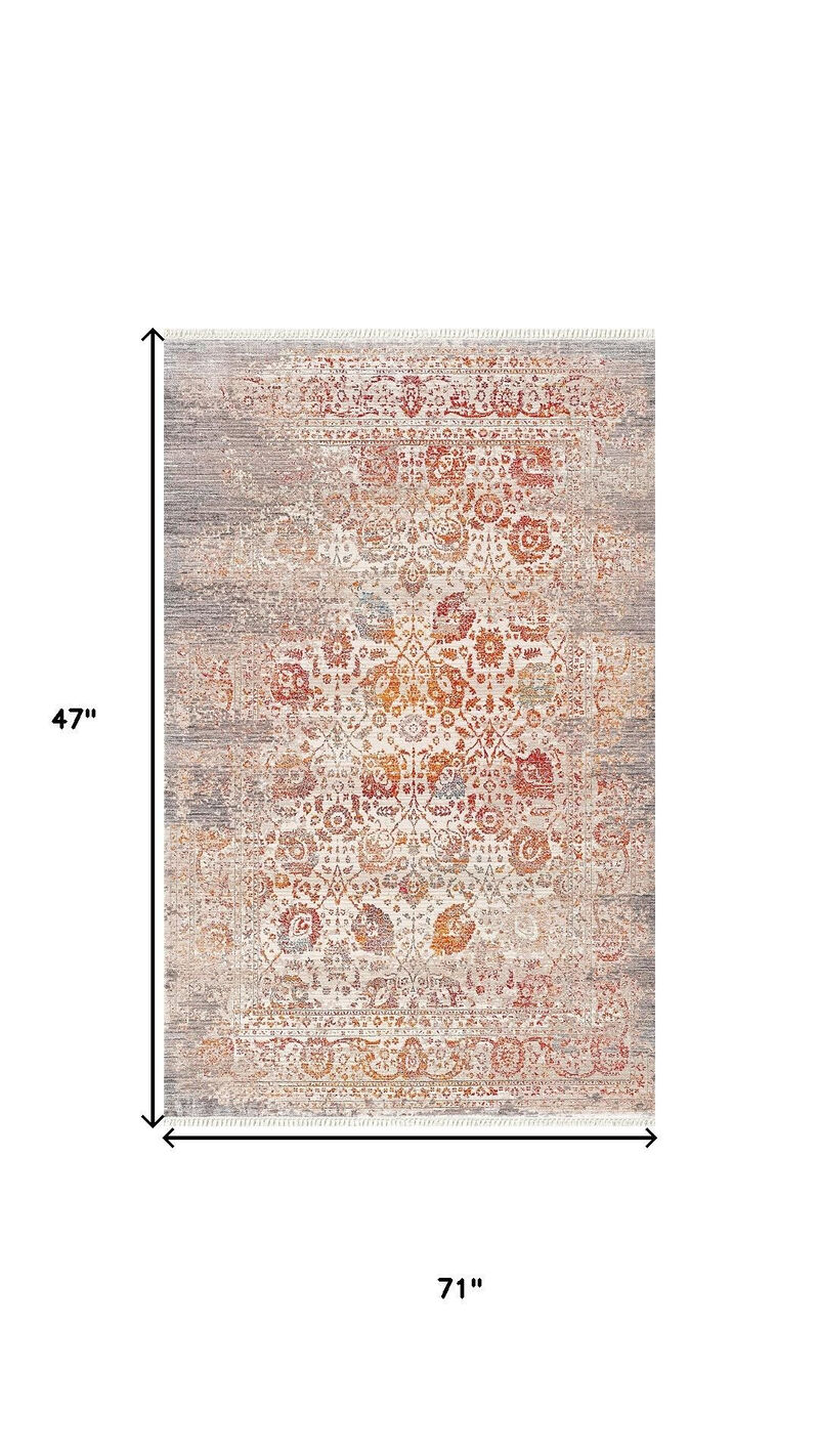 HomeRoots Floral Distressed Area Rug With Fringe image number 3