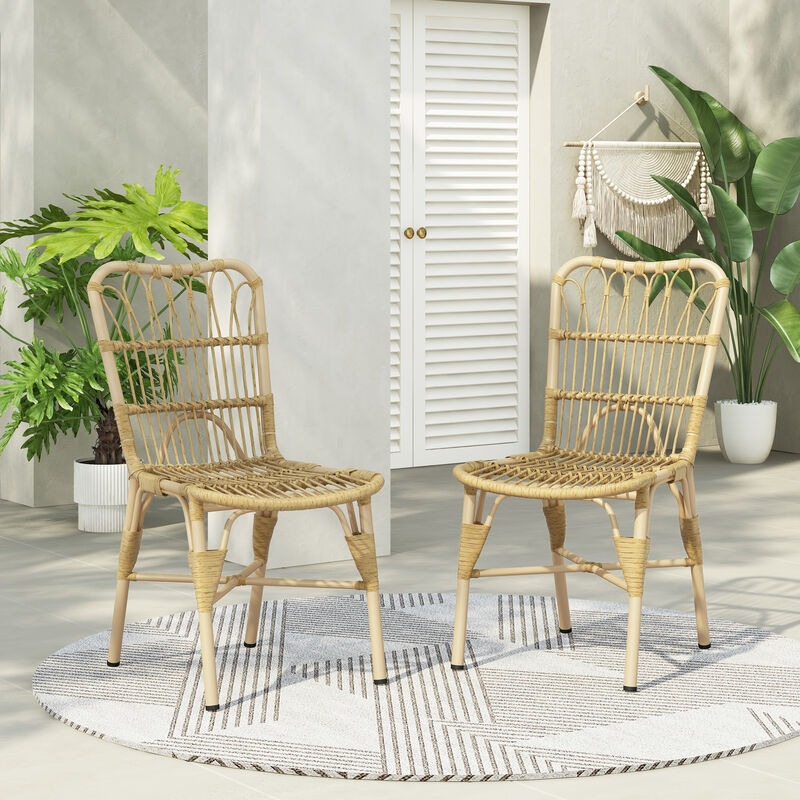 Merax Outdoor PE Wicker Patio Dining Chairs Set of 2
