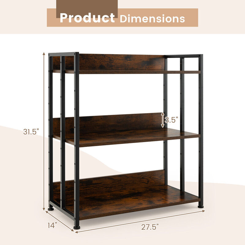 Hivvago 3-Tier Industrial Bookshelf Storage Shelf Display Rack with Adjustable Shelves image number 2
