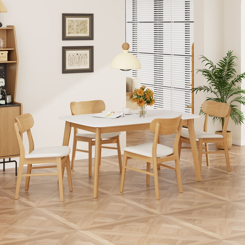 Merax 5-Piece Mid-Century Modern Dining Set - Solid Rubberwood Frame with Upholstered Chairs image number 2