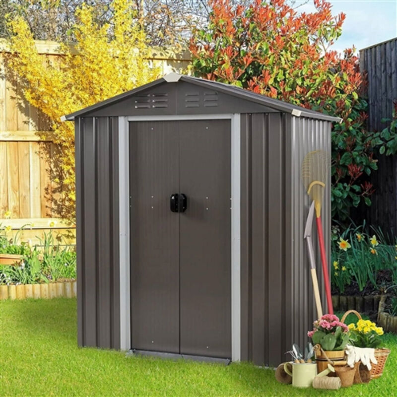 Outdoor Galvanized Steel Garbage Trash Can Storage Shed for Yard Organization