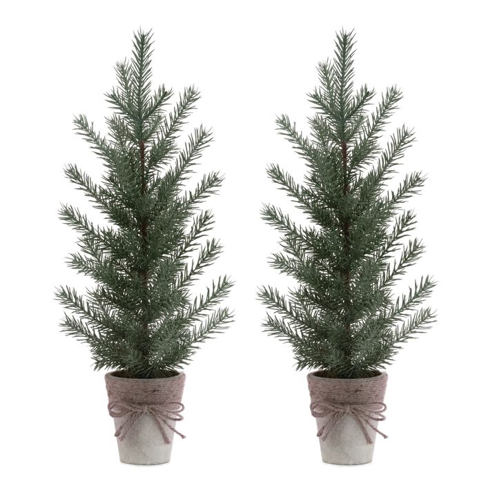 Set of 2 Potted Mini Pine Trees for Holiday Tabletop, Shelf, or Mantel Display