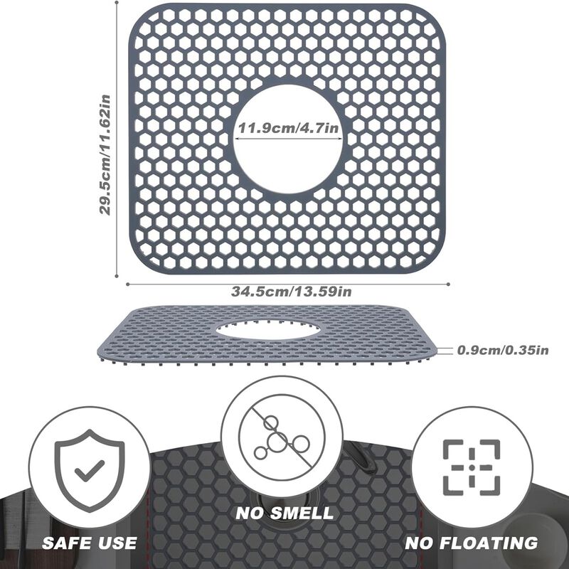 Upgraded Silicone Sink Protector Kitchen Sink Mat, 13.58"x 11.6" image number 1