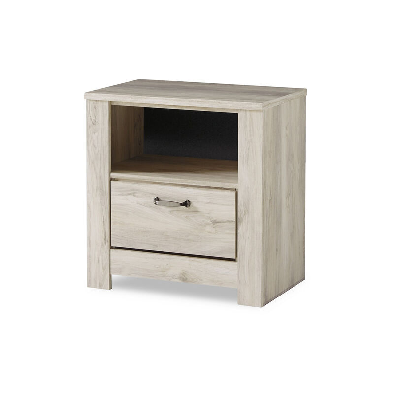 Simon Nightstand, Drawer and USB, Rustic Gray Laminate Whitewash