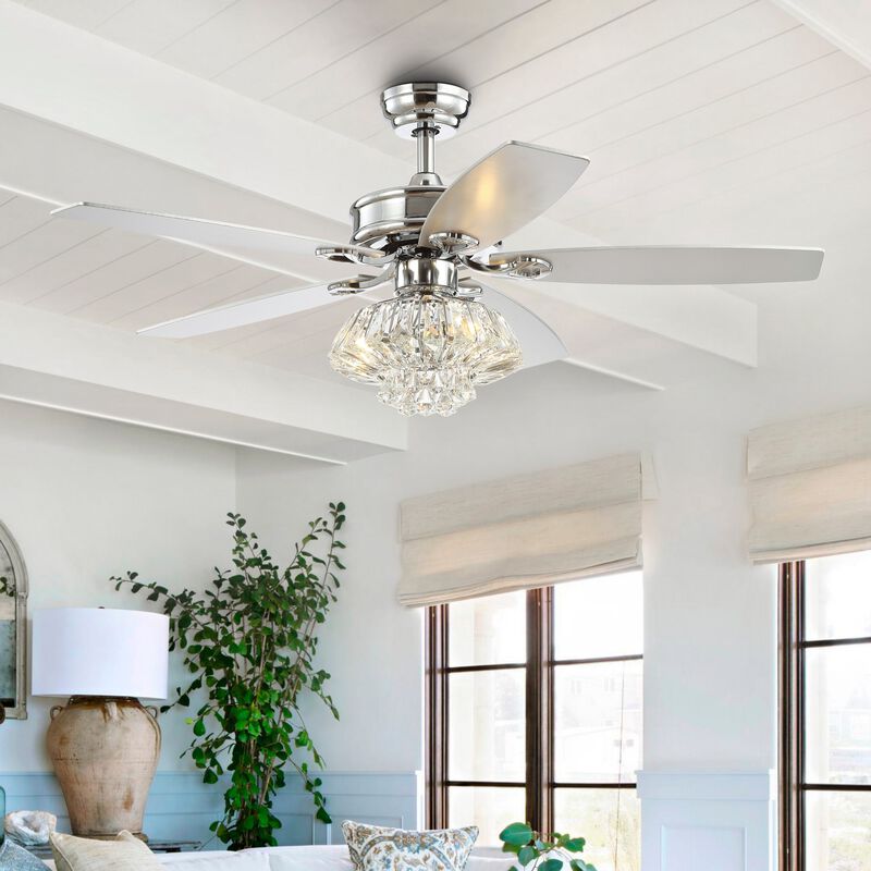 Kate 48" 3-Light Glam Crystal Drum LED Ceiling Fan With Remote, Chrome