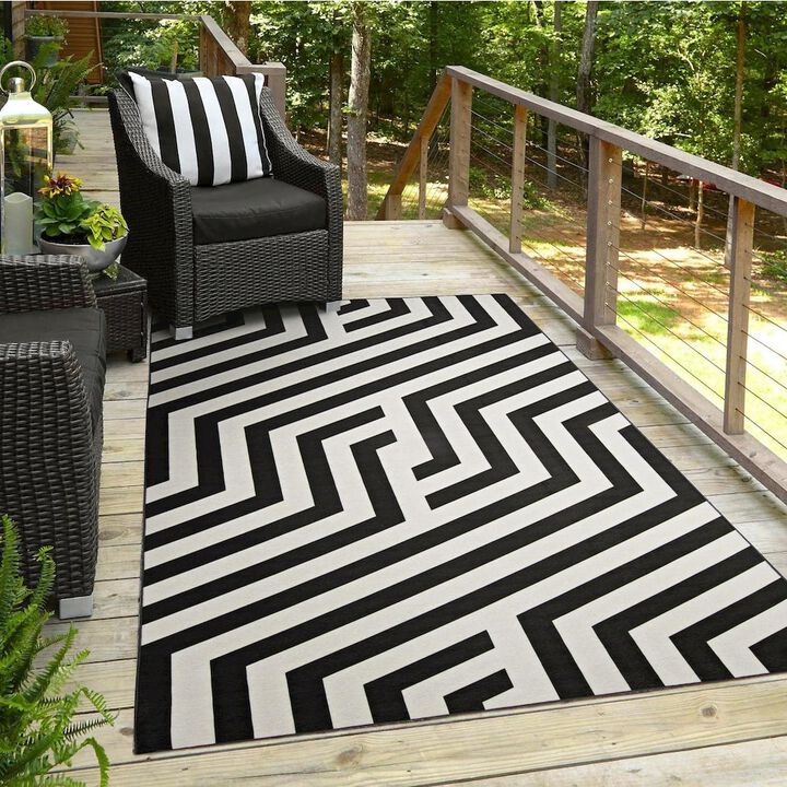 Linon Outdoor Washable Myers Ivory & Black, Rug