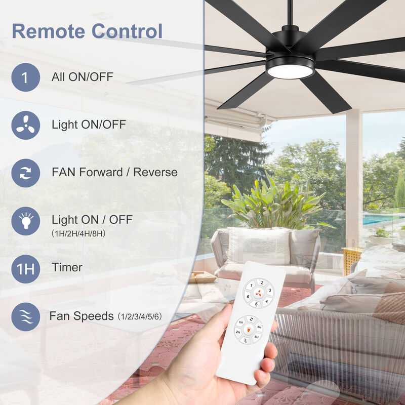Breezary 72 in LED Ceiling Fan with Light and Remote, 8 Blade Fan, Reversible Quiet Fan with Timer image number 3