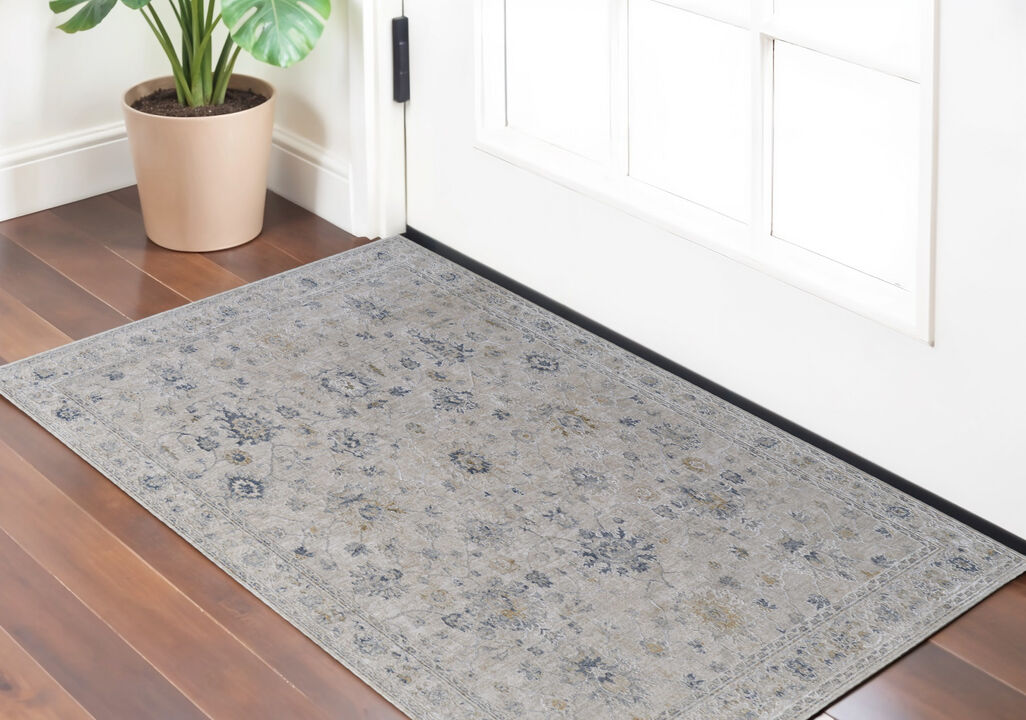 HomeRoots Floral Power Loom Worn Faded Area Rug With Fringe