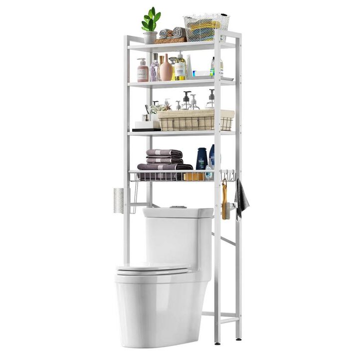 Hivvago Black Over the Toilet Storage Freestanding Industrial Metal Wood Shelving Unit
