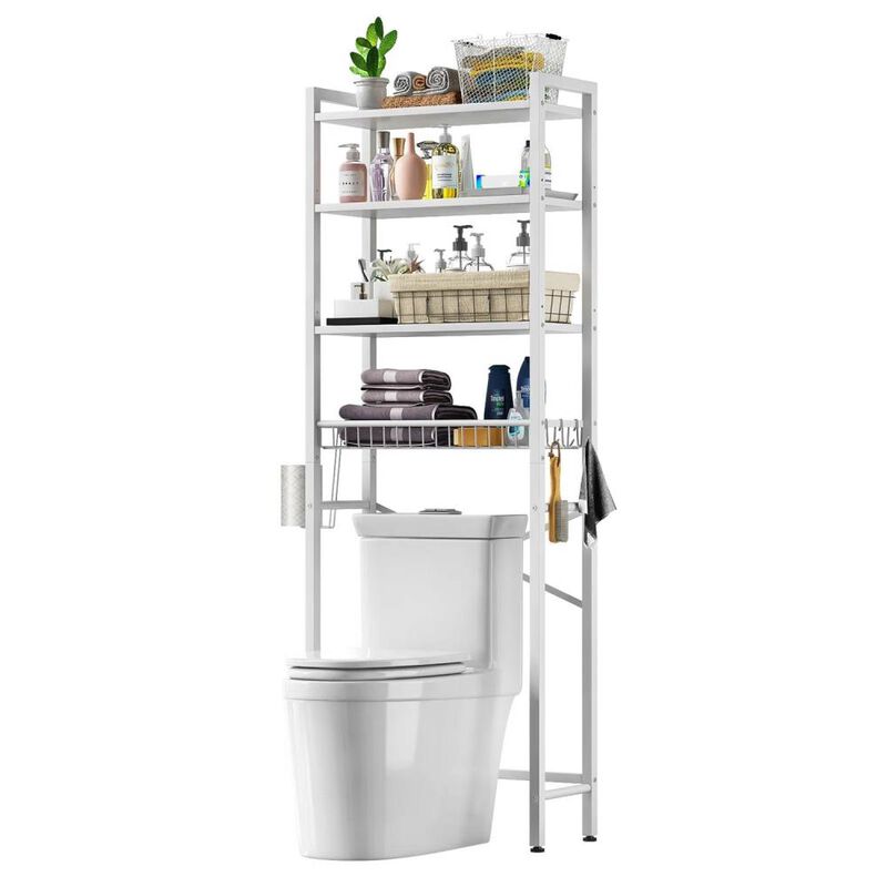 Hivvago Black Over the Toilet Storage Freestanding Industrial Metal Wood Shelving Unit