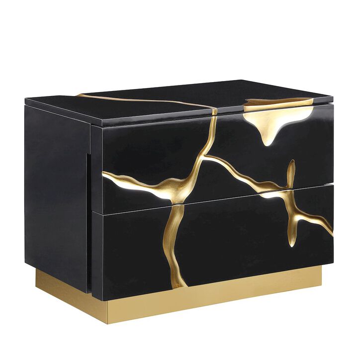 Best Master Furniture Trevello High-Gloss Lacquered Right Nightstand, Gold Accents (Black)