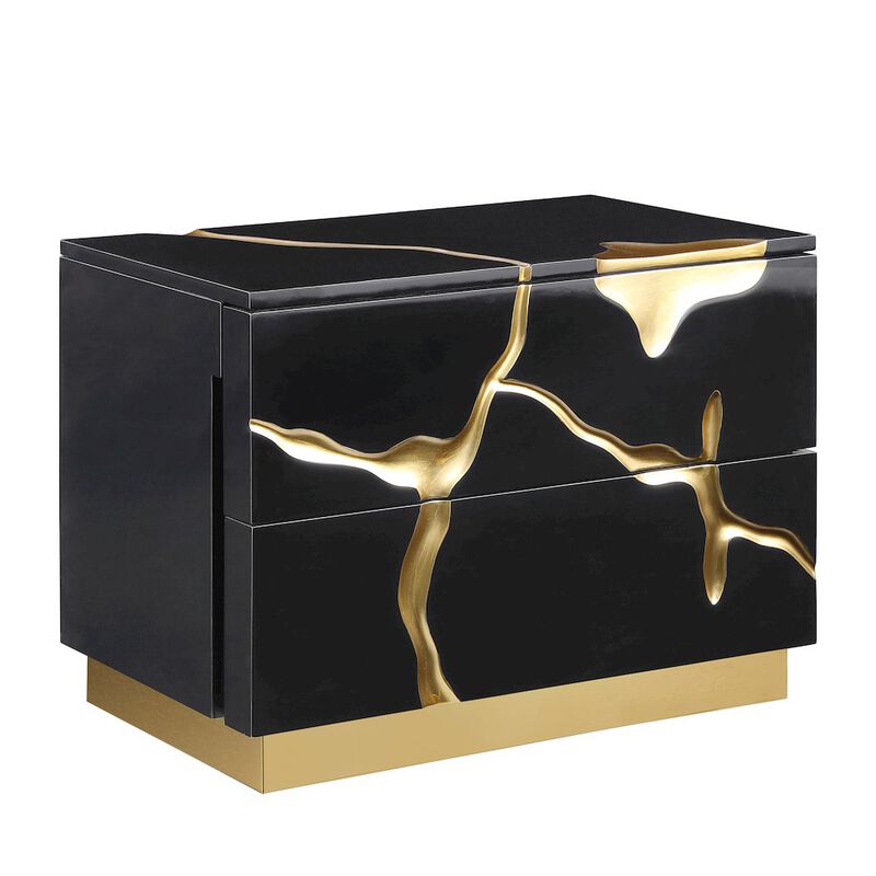 Best Master Furniture Trevello High-Gloss Lacquered Right Nightstand, Gold Accents (Black) image number 0