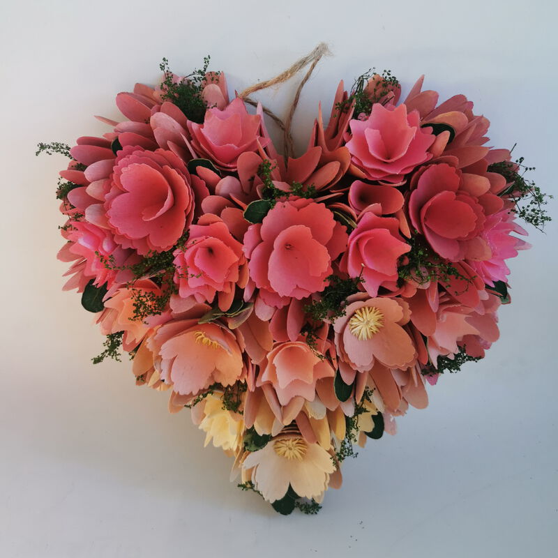 Mixed Floral and Foliage Artificial Valentine's Day Heart Wreath - 12.25" - Pink and Yellow image number 5