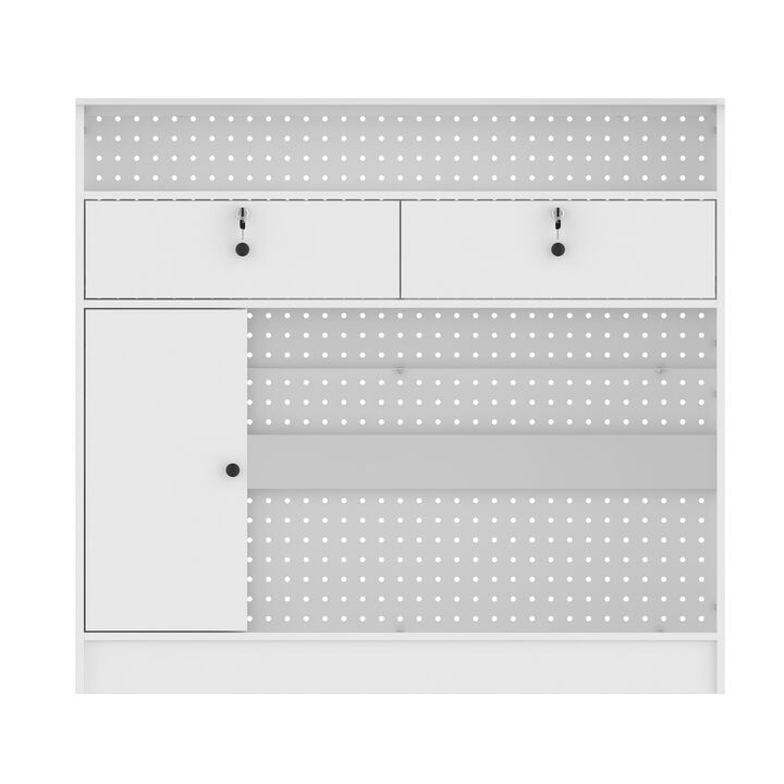 FUFU&GAGA Reception Counter Desk with Perforated Board and 2 Locking Drawers 47.2"L x 19.7"W x 43.3"H White