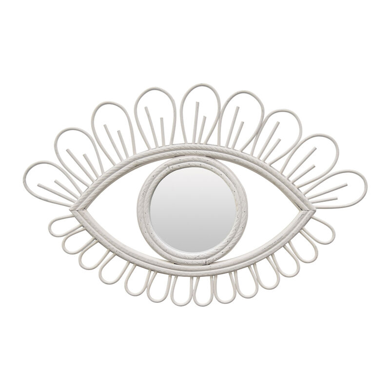 Davie Eye-Shaped Wall Mirror with Loop Details, White Natural Fiber image number 2