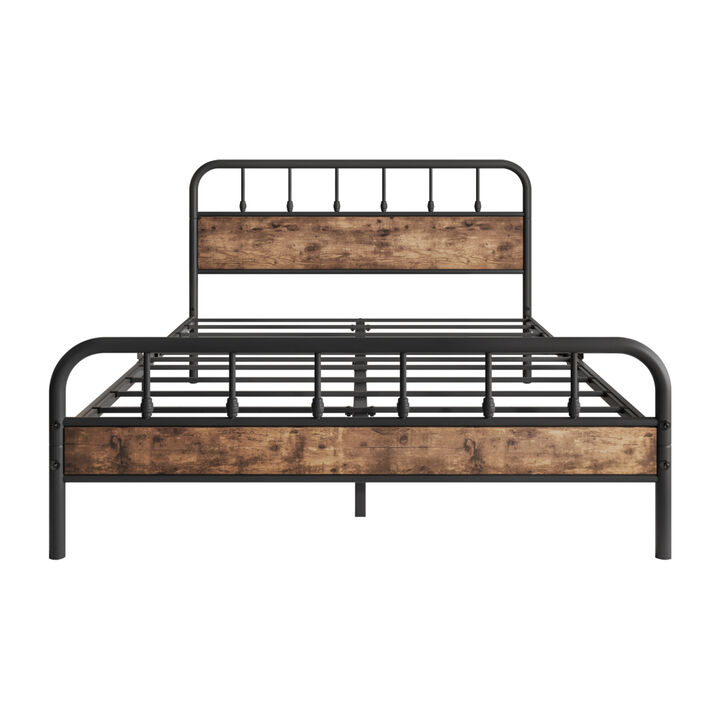 Queen Size Bed Frames with Wood Headboard and Footboard Vintage Brown