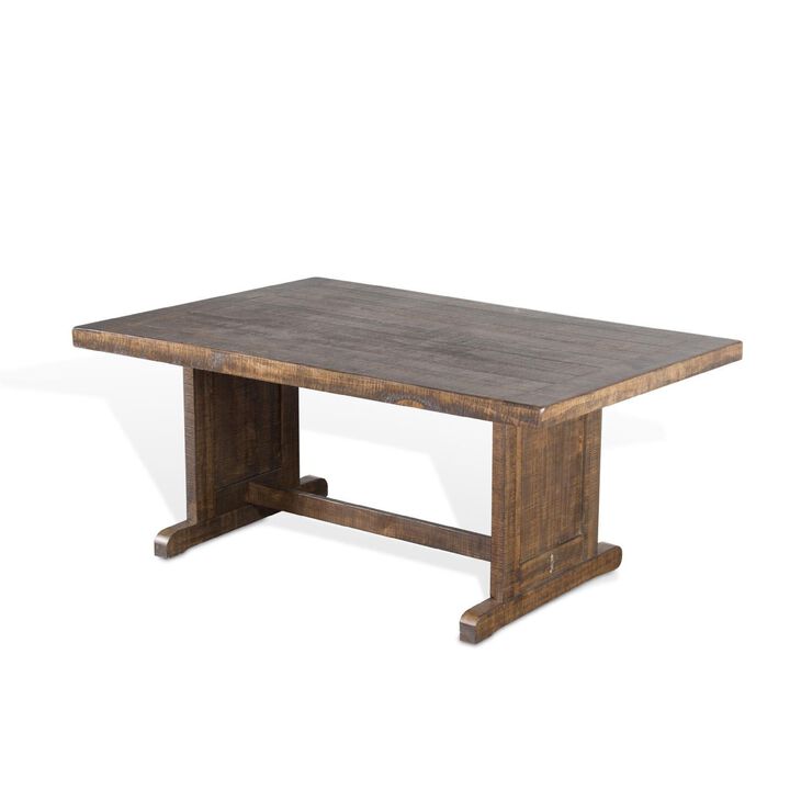 Camie Dining Table, 60 Inch Rectangular Plank Top, Brown Mahogany Wood