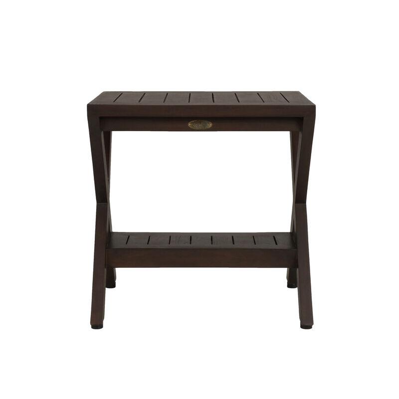DecoTeak Obliquity 18" Teak Wood Shower Bench with Shelf in Woodland Brown Finish