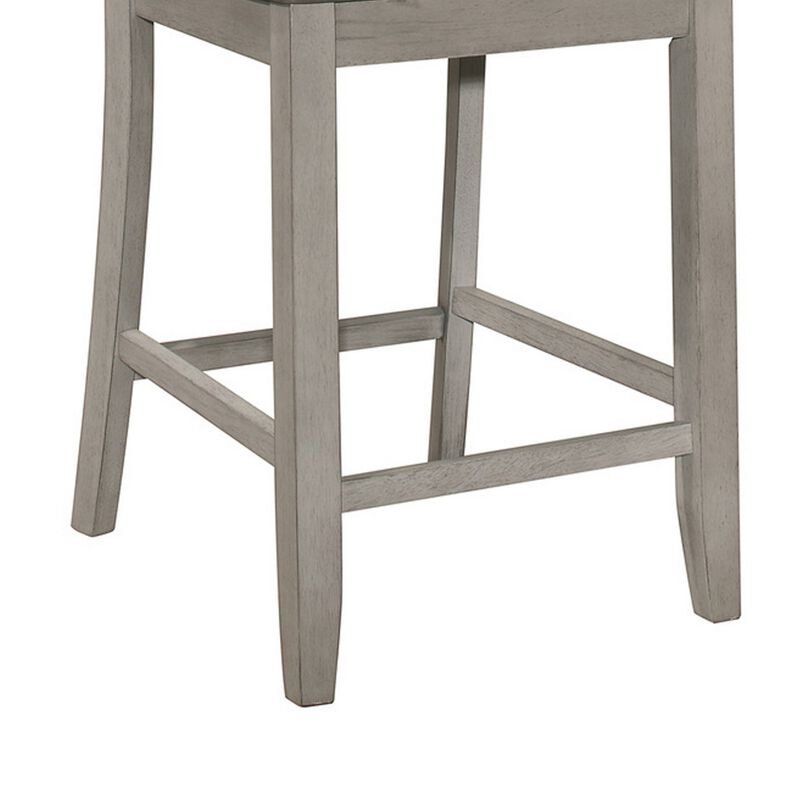 Brian 23 Inch Counter Chair, Crossbuck Backrest, Rustic Gray Wood, Brown-Benzara image number 3