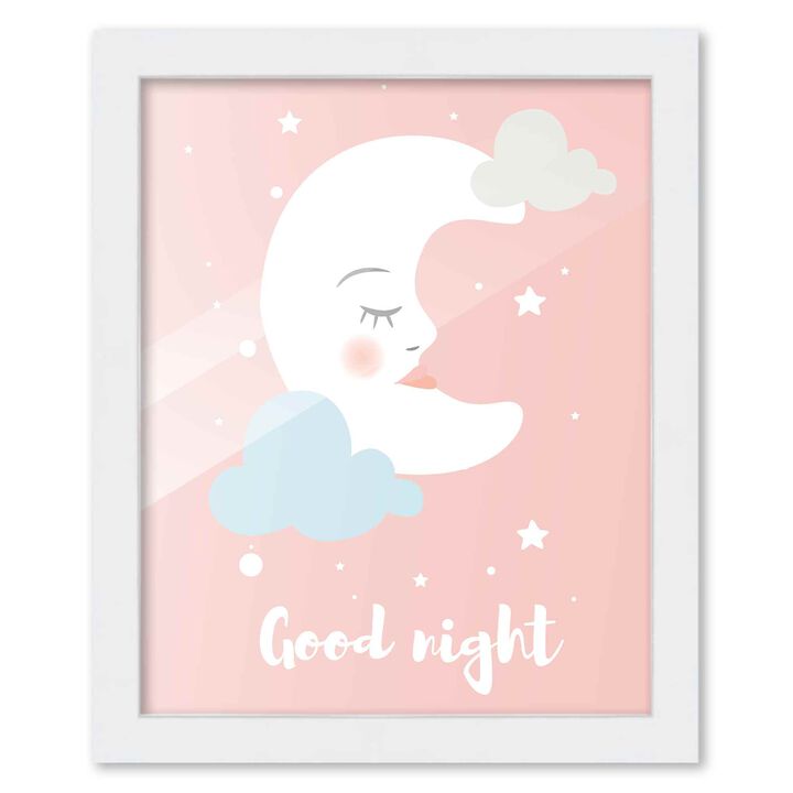 8x10 Framed Nursery Wall Art Hand Drawn Twinkle Good Night Poster in White Wood Frame For Kid Bedroom or Playroom