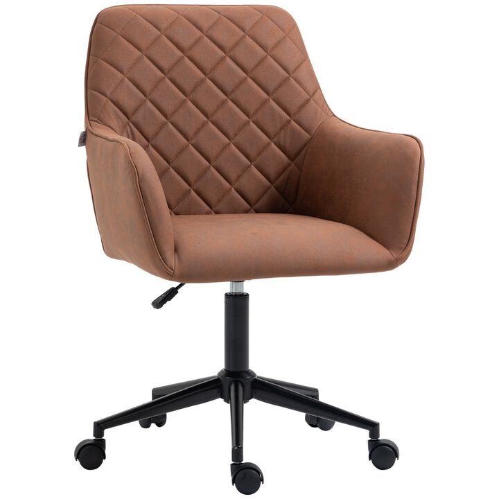 Brown Office Swivel: Leather-Feel Chair with Argyle Pattern