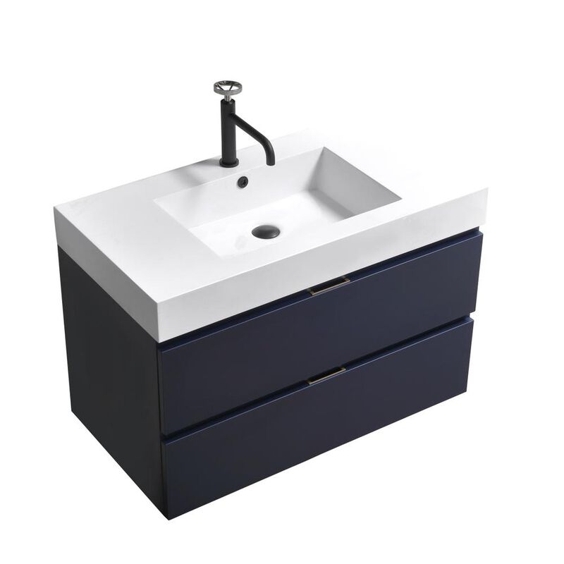 Kubebath Bliss 36 Blue  Wall Mount Modern Bathroom Vanity