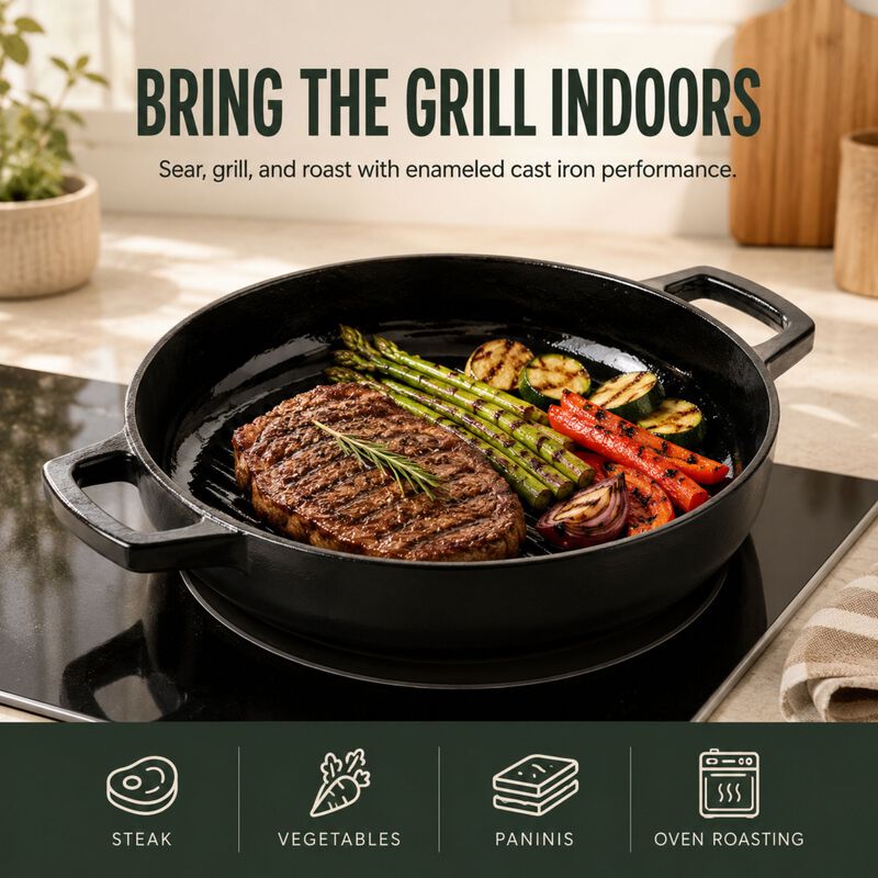 Alva Nori Enameled Cast Iron Grill Pan 11" - Oven Safe and Made without PFAS, PFOA & PTFE - Induction and All Stovetop Compatible with Even Heat Distribution image number 6