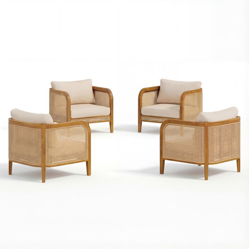 Christopher Knight Home Zelda Patio Rustic Acacia Wood Upholstered Club Chair with Rattan-Wrapped Frame (Set of 4) image number 9