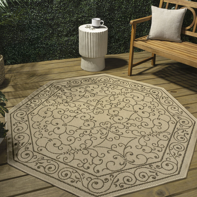 Charleston Vintage Filigree Textured Weave Octagon Indoor/Outdoor Area Rug