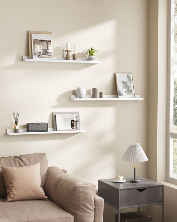 3-Piece Set Floating Wall Shelves - Long Picture Shelving Ledge in White MDF