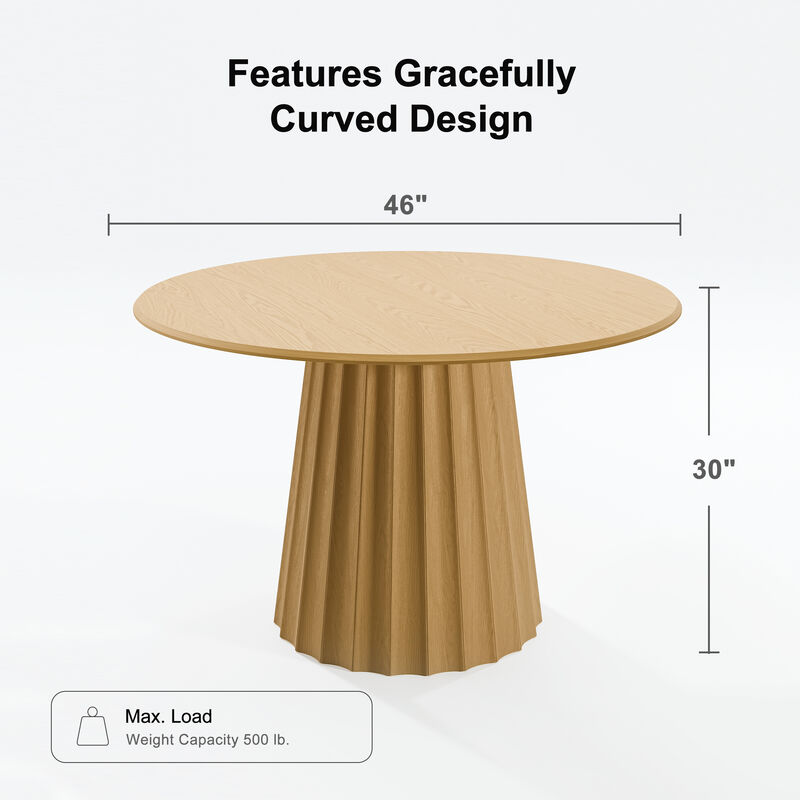 46 Inch Round Natural Wood Dining Table Seats 4-6 People, Suitable for Living Room and Dining Room