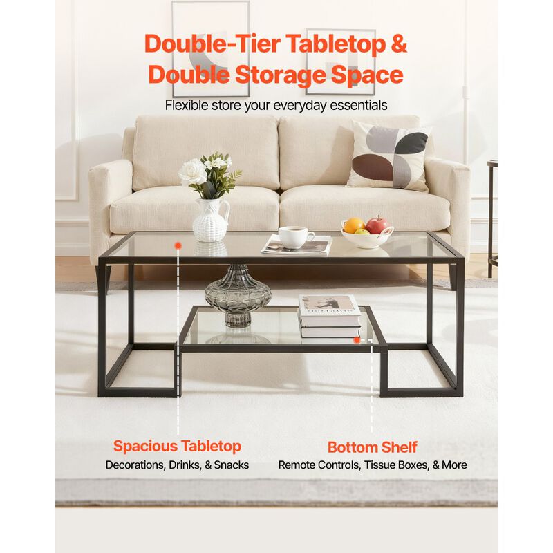 Modern Glass Coffee Table with Open Storage and Metal Frame image number 5
