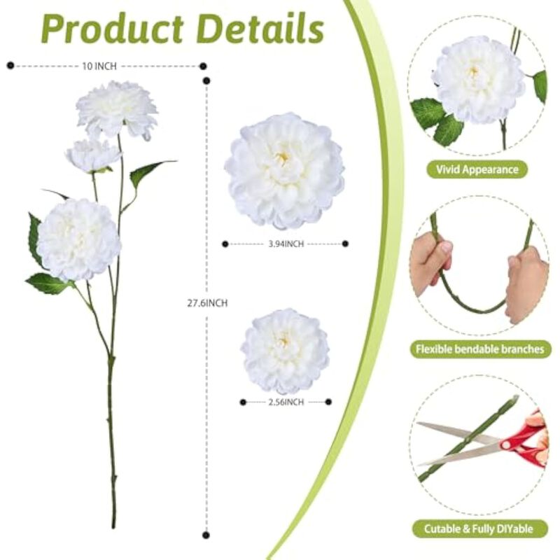 White Artificial Dahlia Flower Stems Long Stem Outdoor Vase Filler image number 3