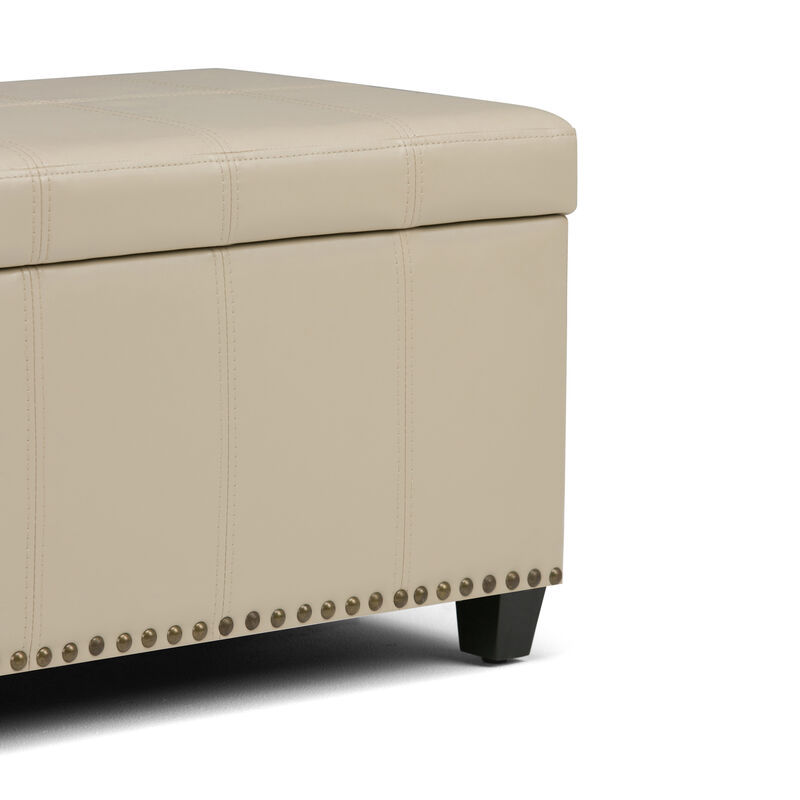 HomeRoots 33" Brown and Espresso Faux Leather and Solid Wood Upholstered Storage Bench With Flip Top image number 5