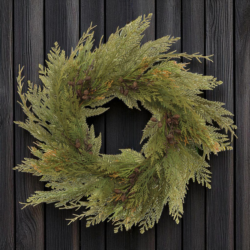 Rustic Cedar & Pinecone Wreath &ndash; Faux Greenery Wreath for Indoor or Covered Outdoor Christmas Decorating