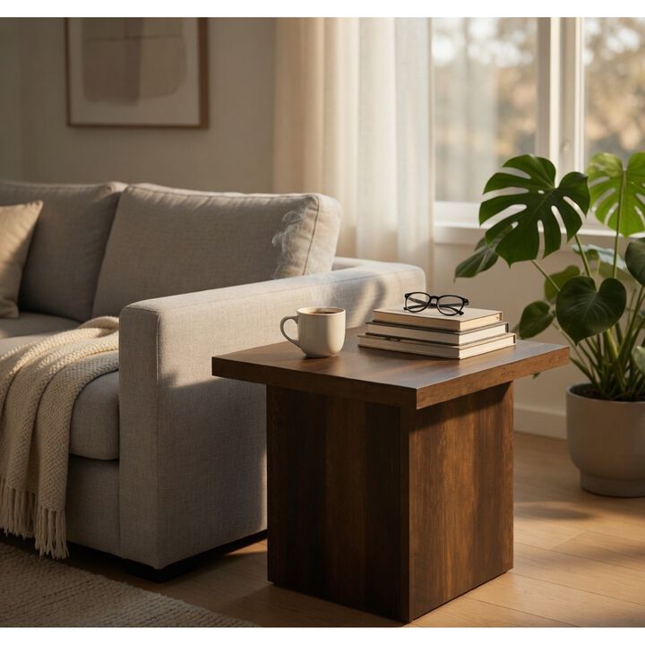 Darla Square Side-End Table, Block Style Base, Wood