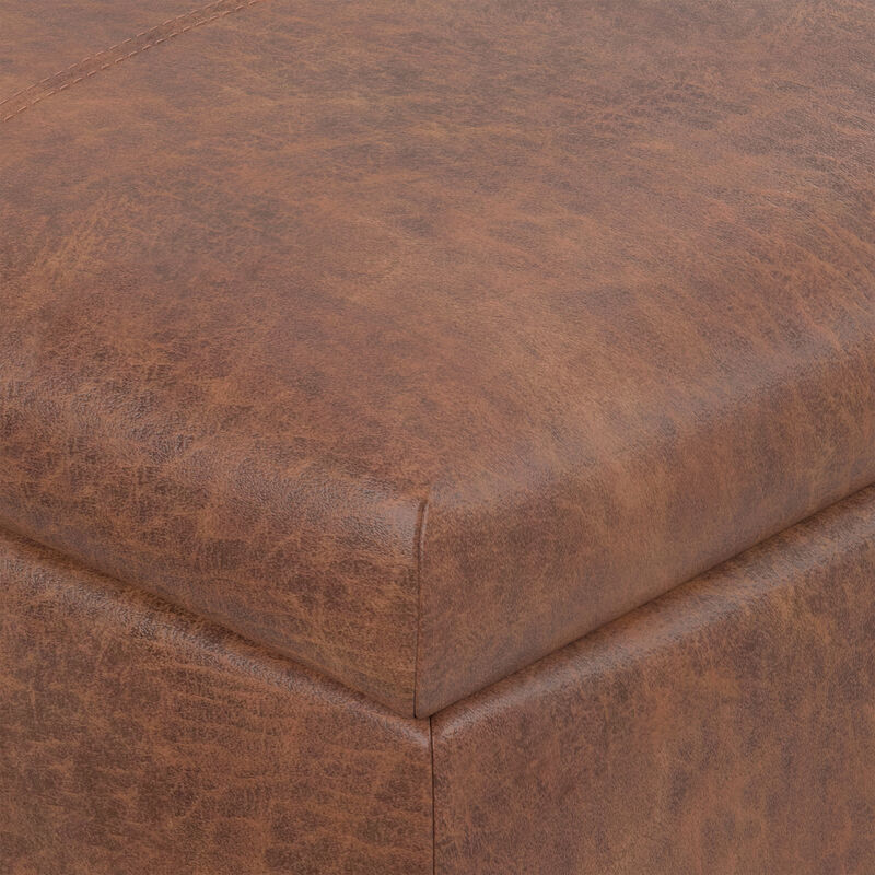 Gabbie 48 inch Wide Contemporary Rectangle Rectangular Storage Ottoman in Distressed Saddle Brown Vegan Faux Leather, Assembled image number 8
