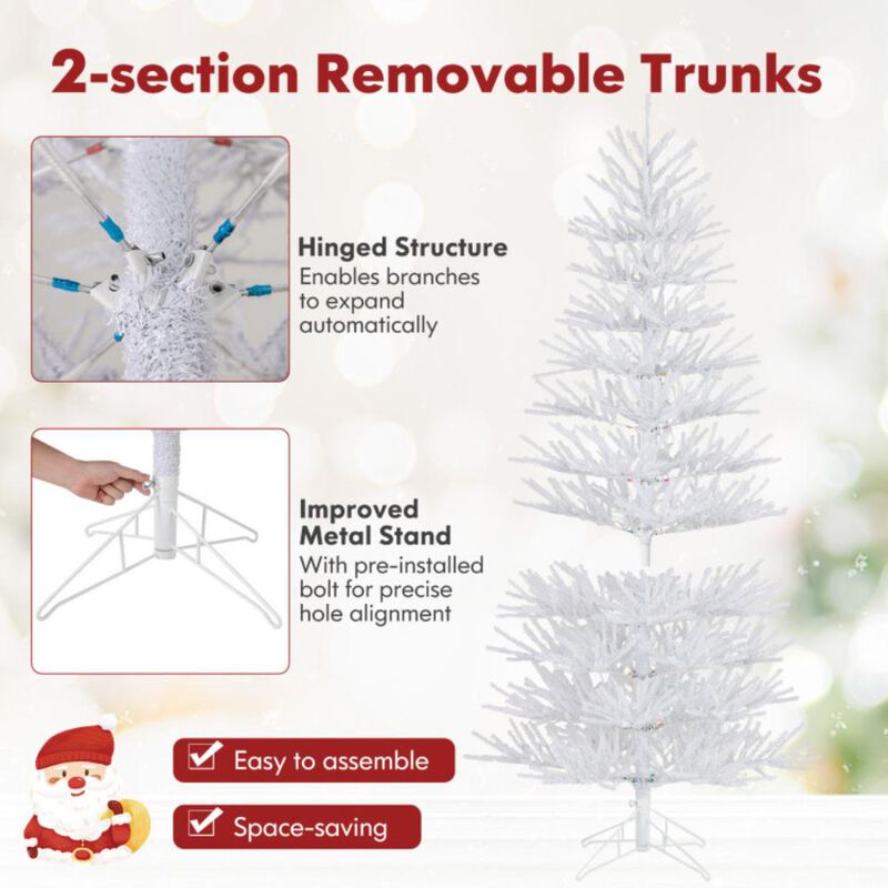 Hivvago 7 FT Artificial Pre-lit Christmas Tree Hinged Xmas Tree with 820 Coral-like Branch Tips
