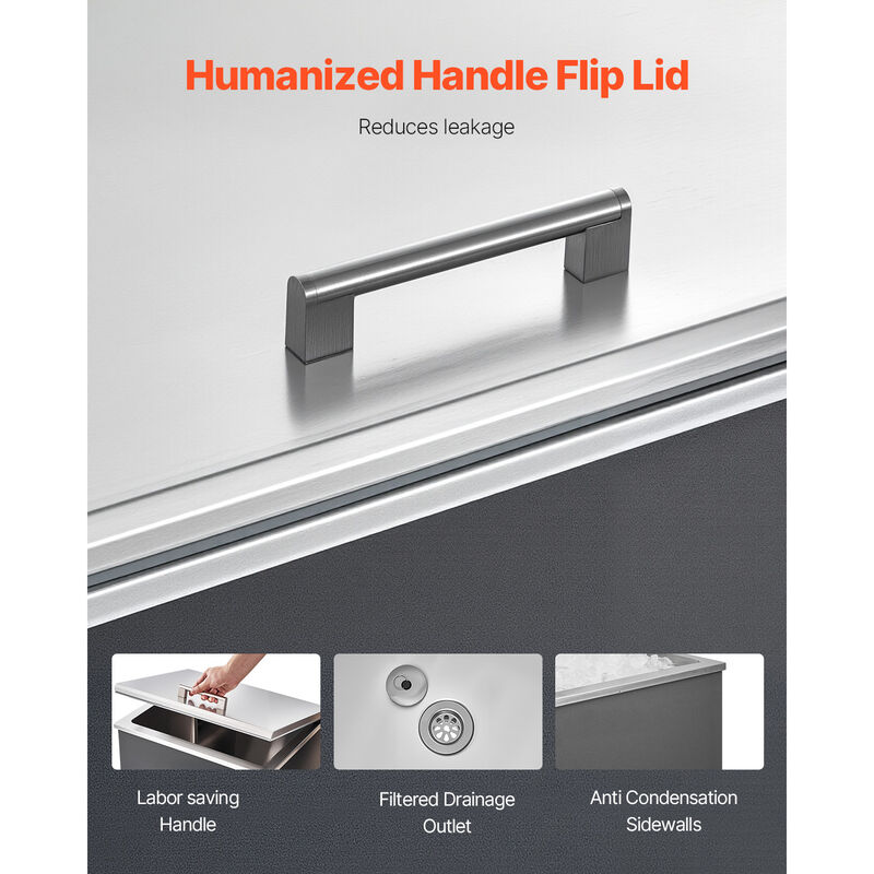 113.7 Qt Drop in Ice Chest Ice Cooler Ice Bin Stainless Steel 28"x20"x17" image number 5