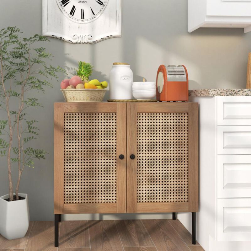 Hivvago Kitchen Sideboard with 2 Rattan Doors and Adjustable Shelf
