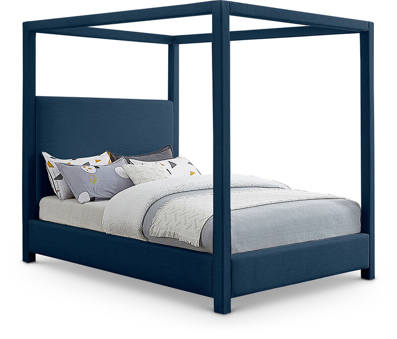 Meridian Furniture Emerson Navy Linen Textured Fabric Queen Bed