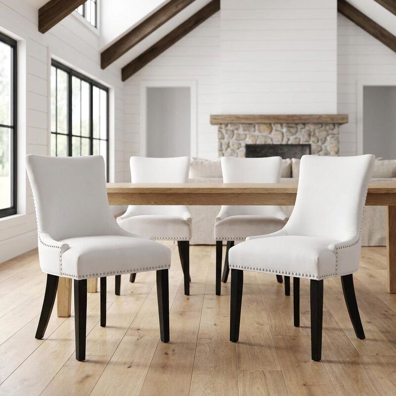 Faux Leather Upholstered Dining Chairs, White, Set of 4 image number 7