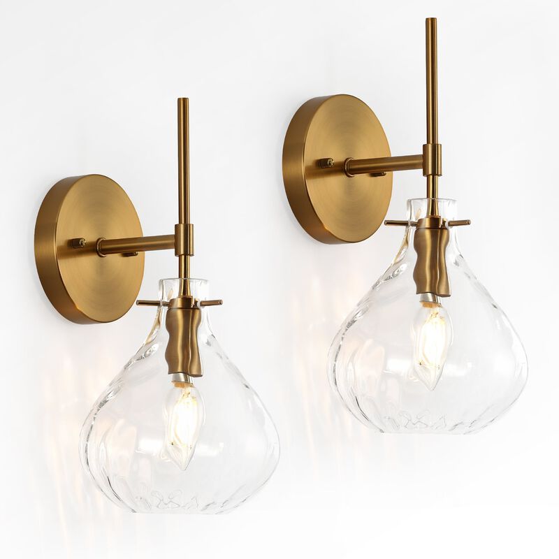 Gold Wall Sconces Set of Two, Hammered Glass Vanity Wall Lamps image number 9